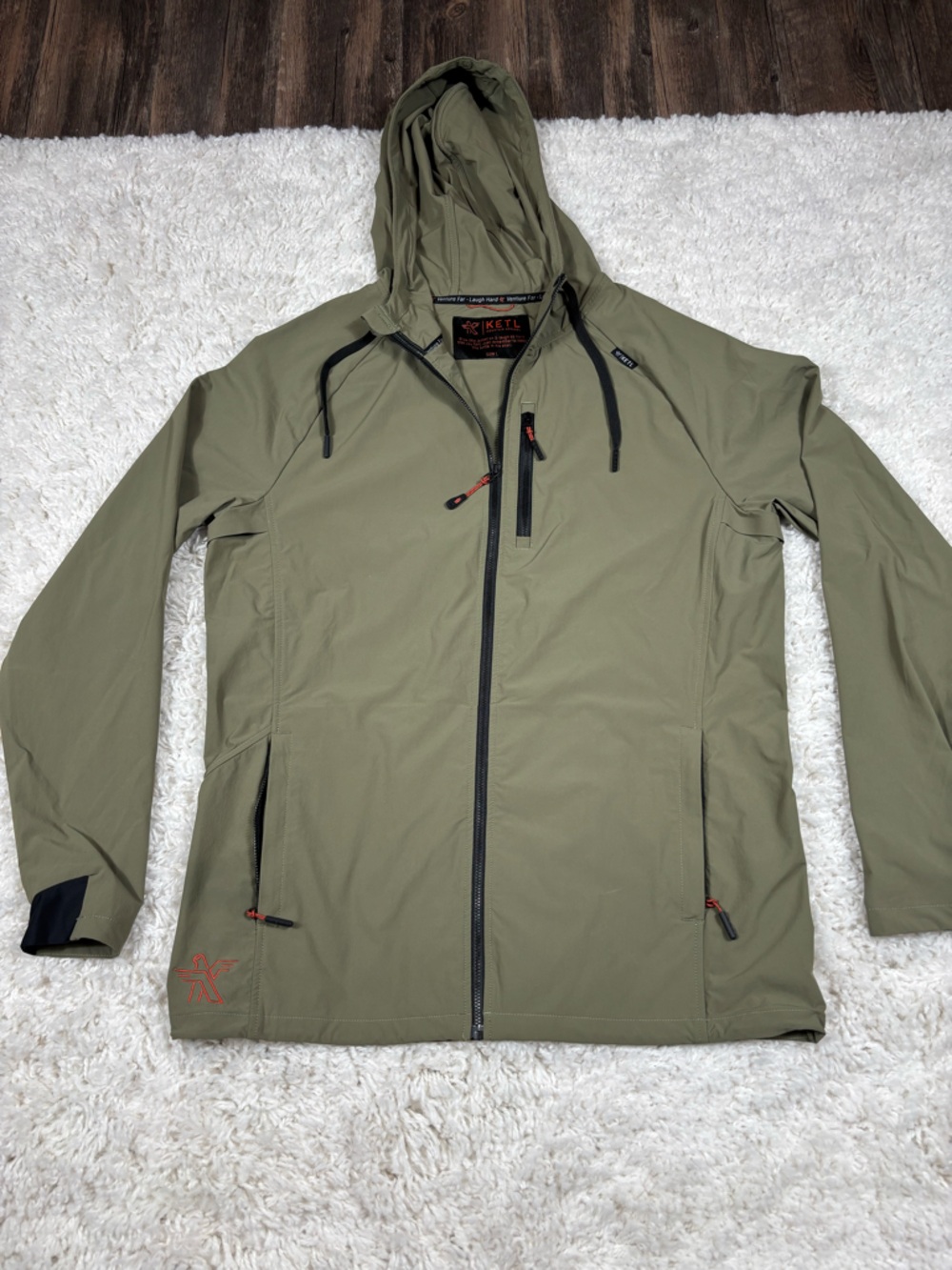 KETL Mtn Escapade Men’s L Olive Lightweight Hooded Travel Hiking Jacket